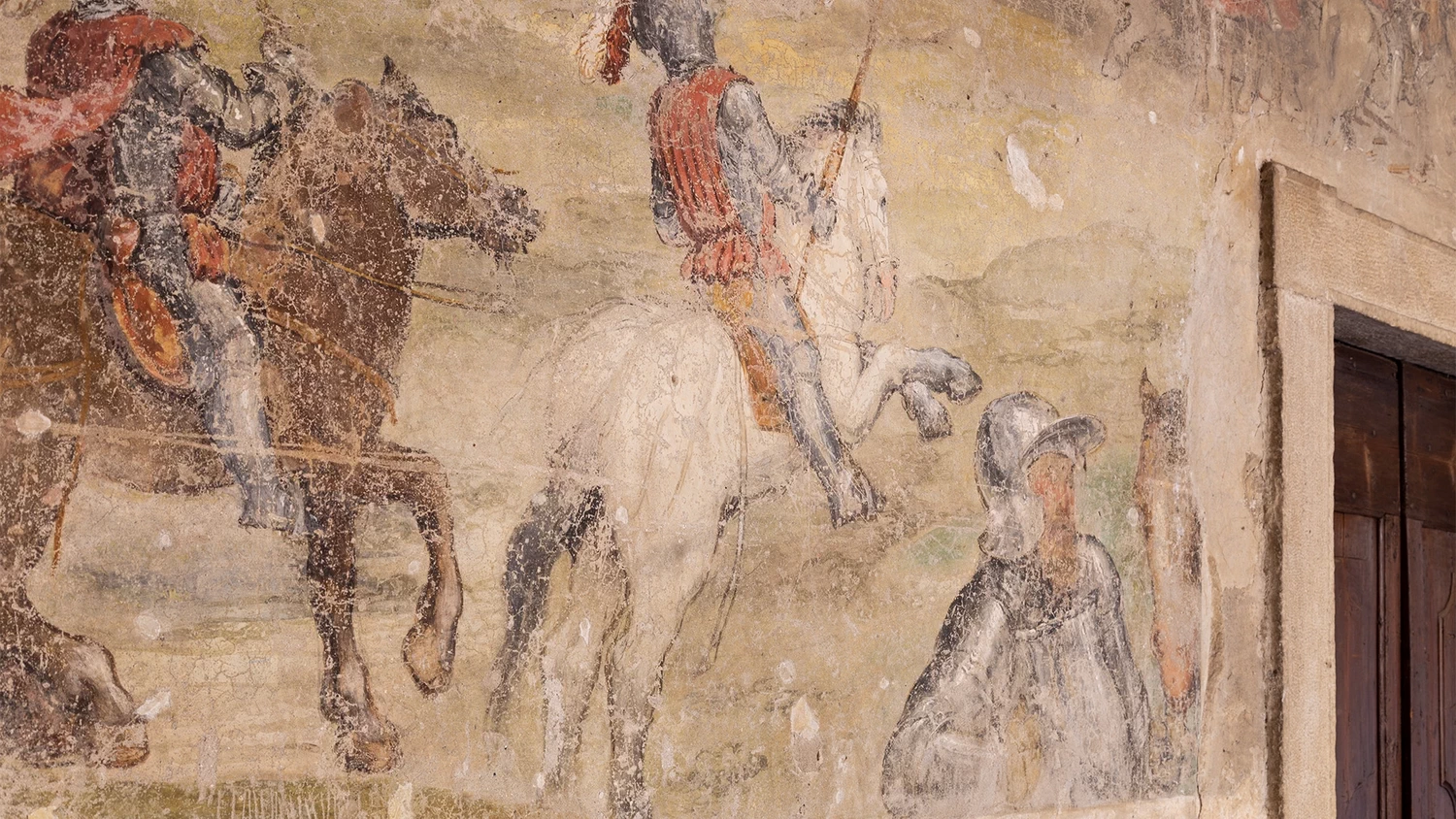 Il Romanino-408-Malpaga, castello - La battaglia della Molinella - cortile  - dettaglio 1